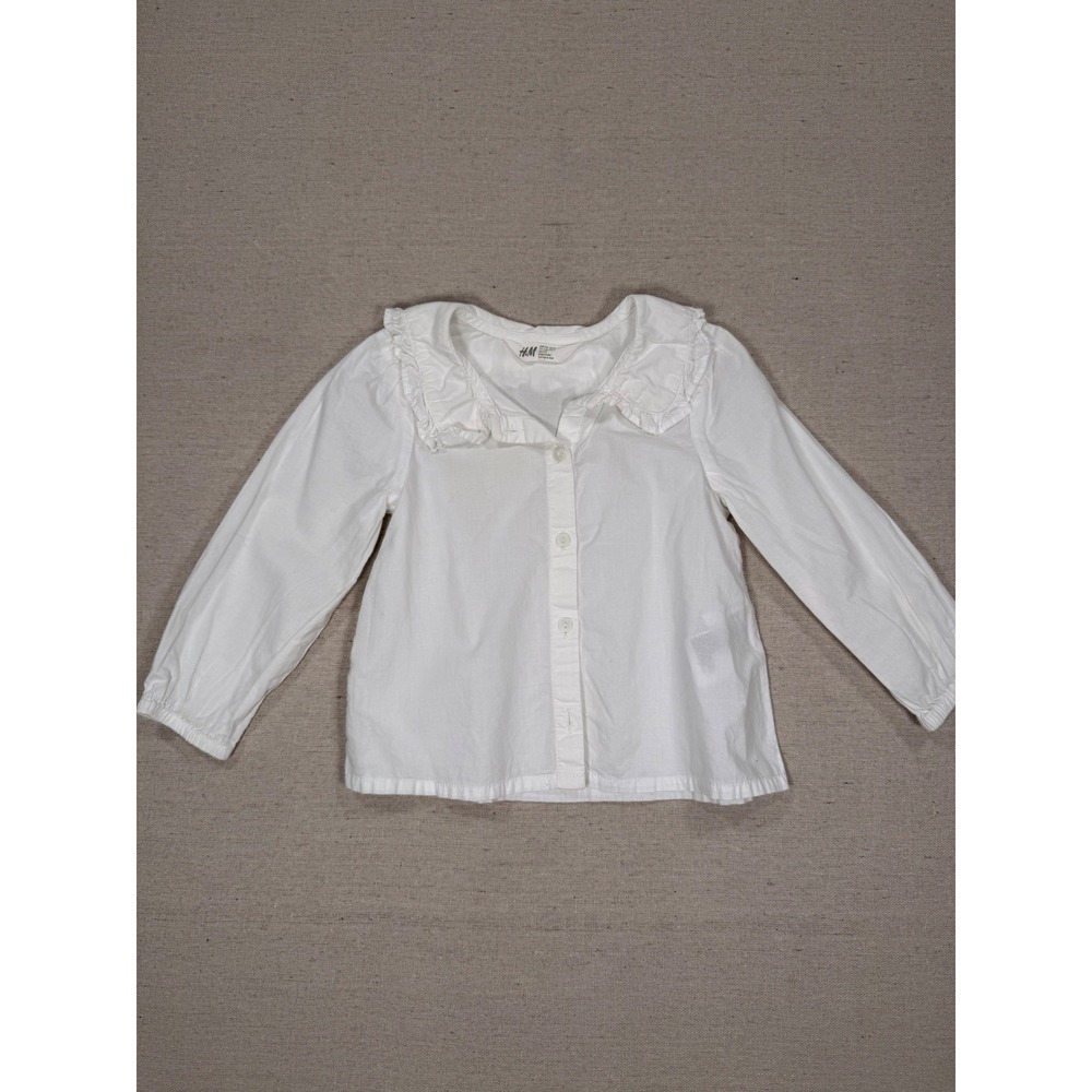 HM Girls White Ruffle Collar Long Sleeve Button Down Blouse Top 4T
